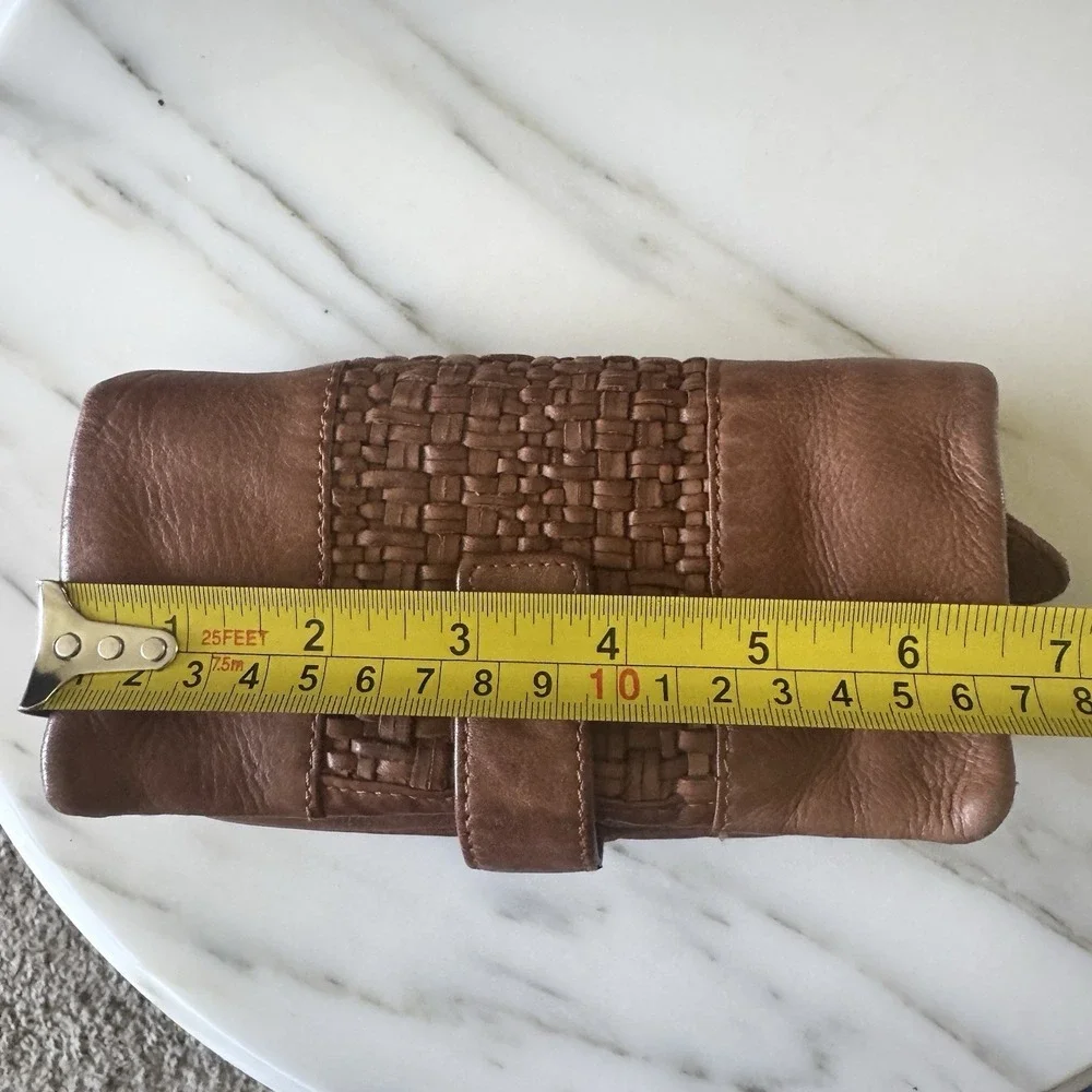 M M Kane Bifold Wallet Brown ~ Tan Woven Leather Women's Zip Super Soft Leather